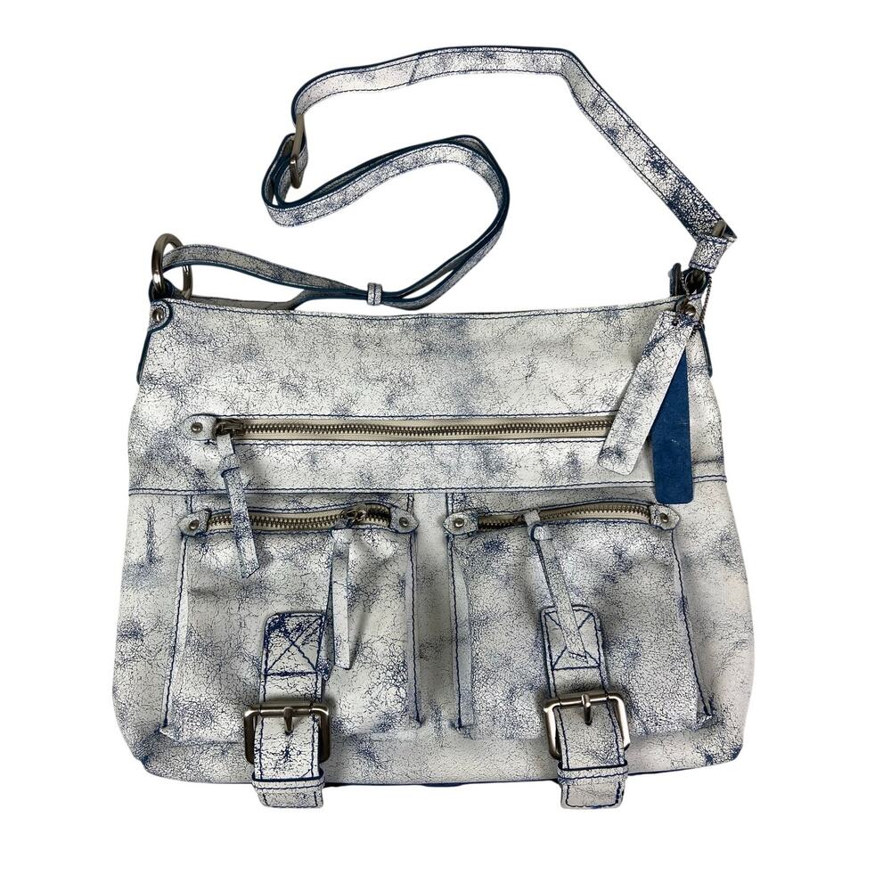 Nino Bossi Leather Blue Distressed Crossbody Bag